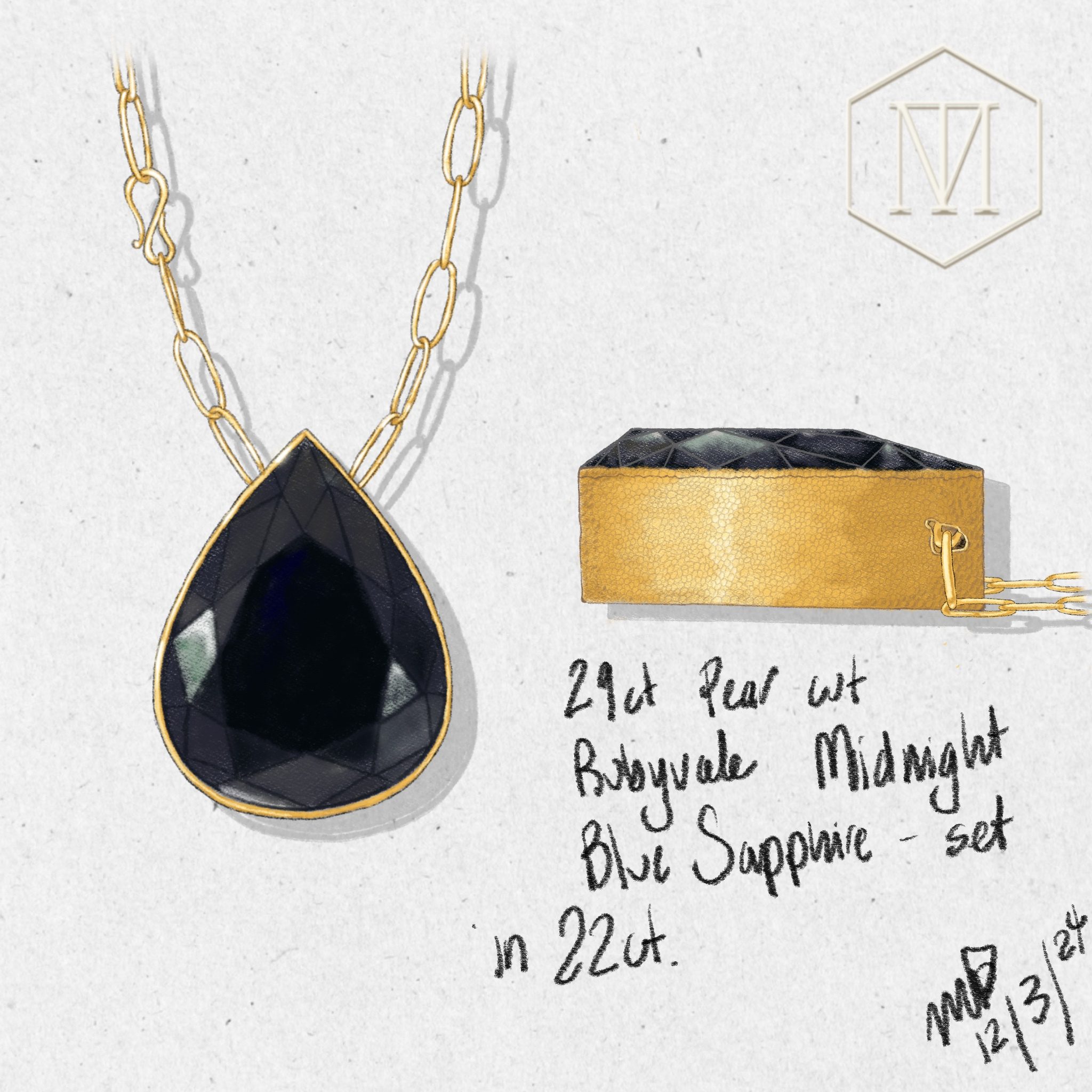 Midnight Sapphire Pendant Sketch